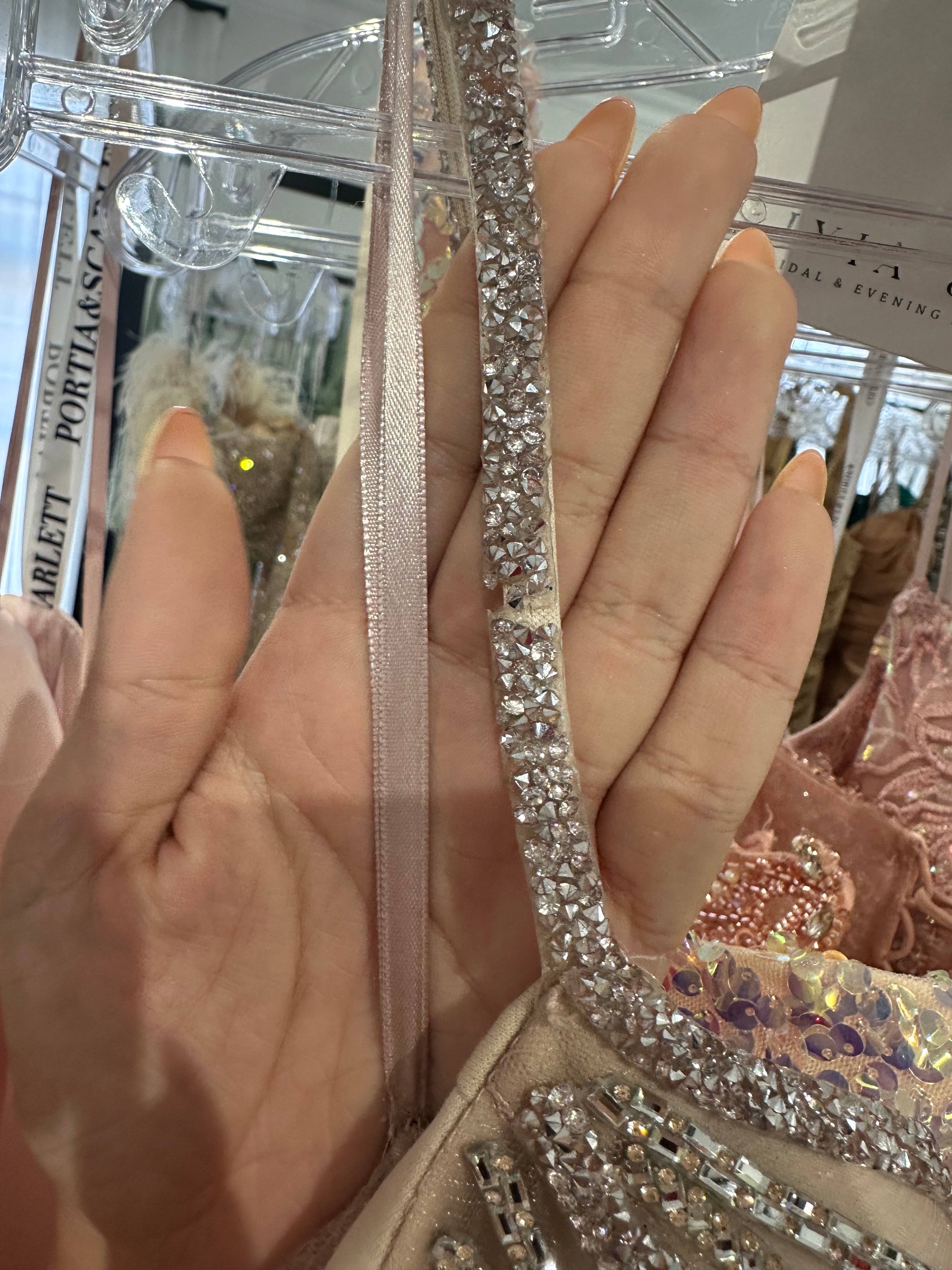 ROSE-CHAMPAGNE BEADED BLACK SILVER FIT & FLARE GOWN- CD846 (SHOWROOM SALE)