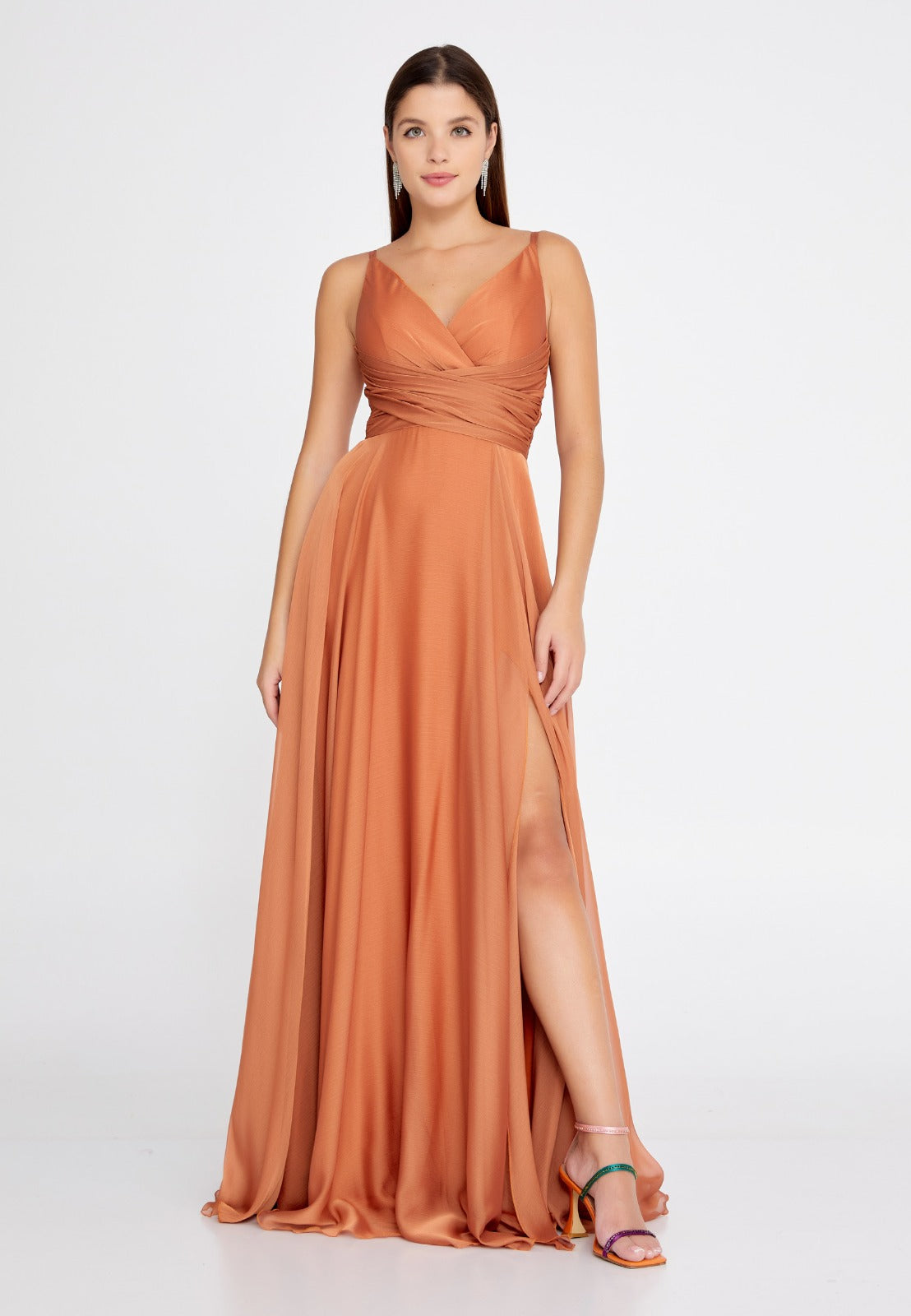 SLEEVELESS ORANGE CHIFFON DRESS (SHOWROOM SALE)