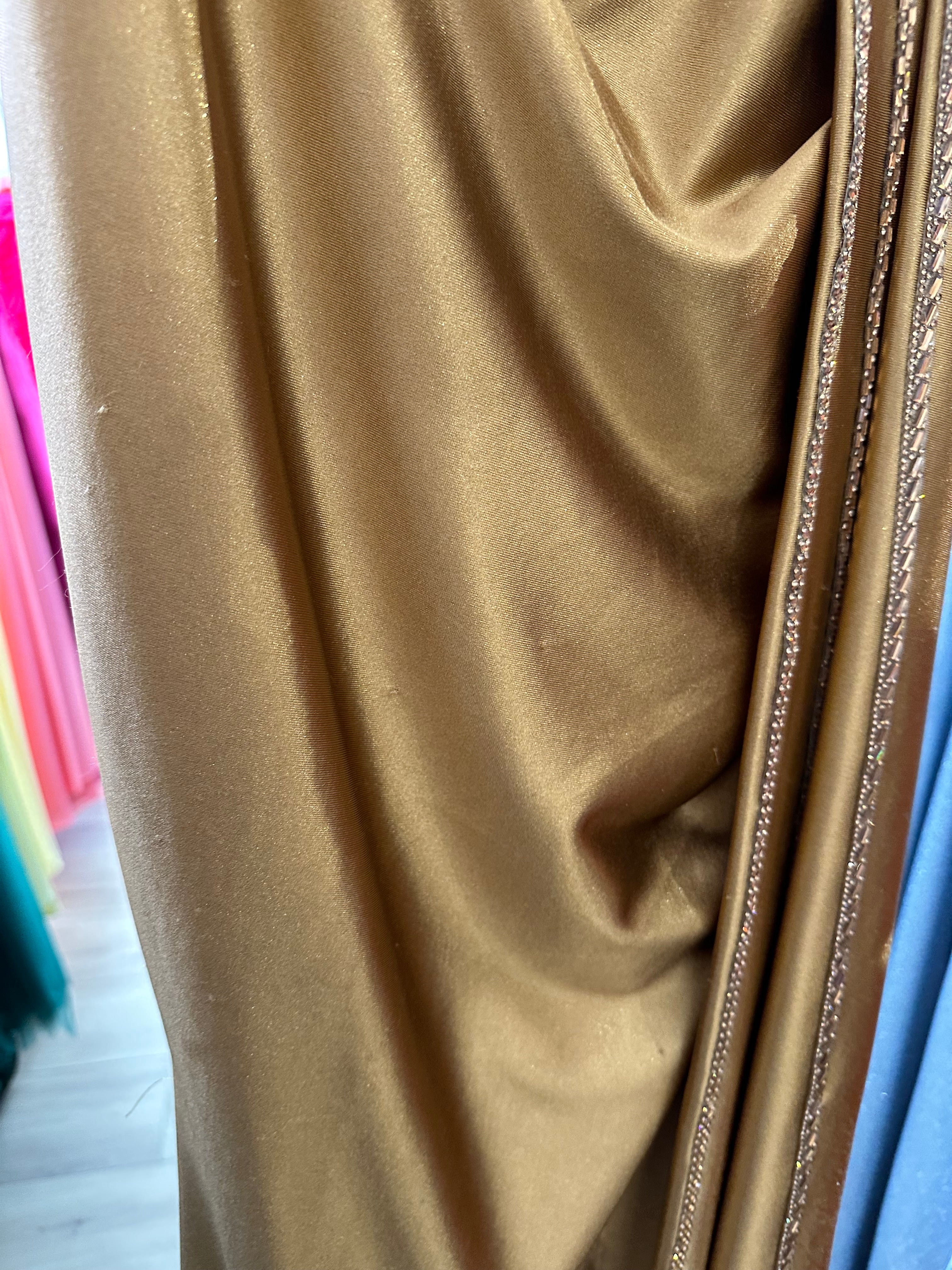 SIENNA GOLD STRAPLESS CRYSTAL SATIN GOWN- CD773 (SHOWROOM SALE)