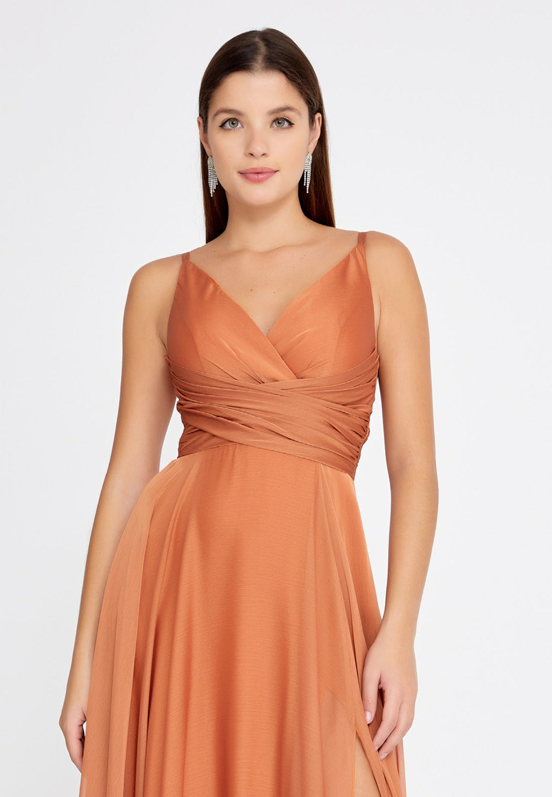 SLEEVELESS ORANGE CHIFFON DRESS (SHOWROOM SALE)