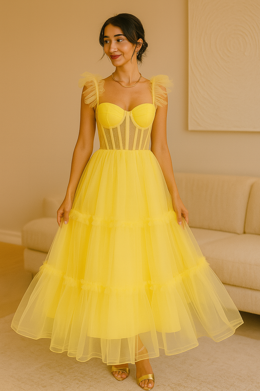 LIGHT YELLOW TULLE CORSET DRESS (RENTAL)