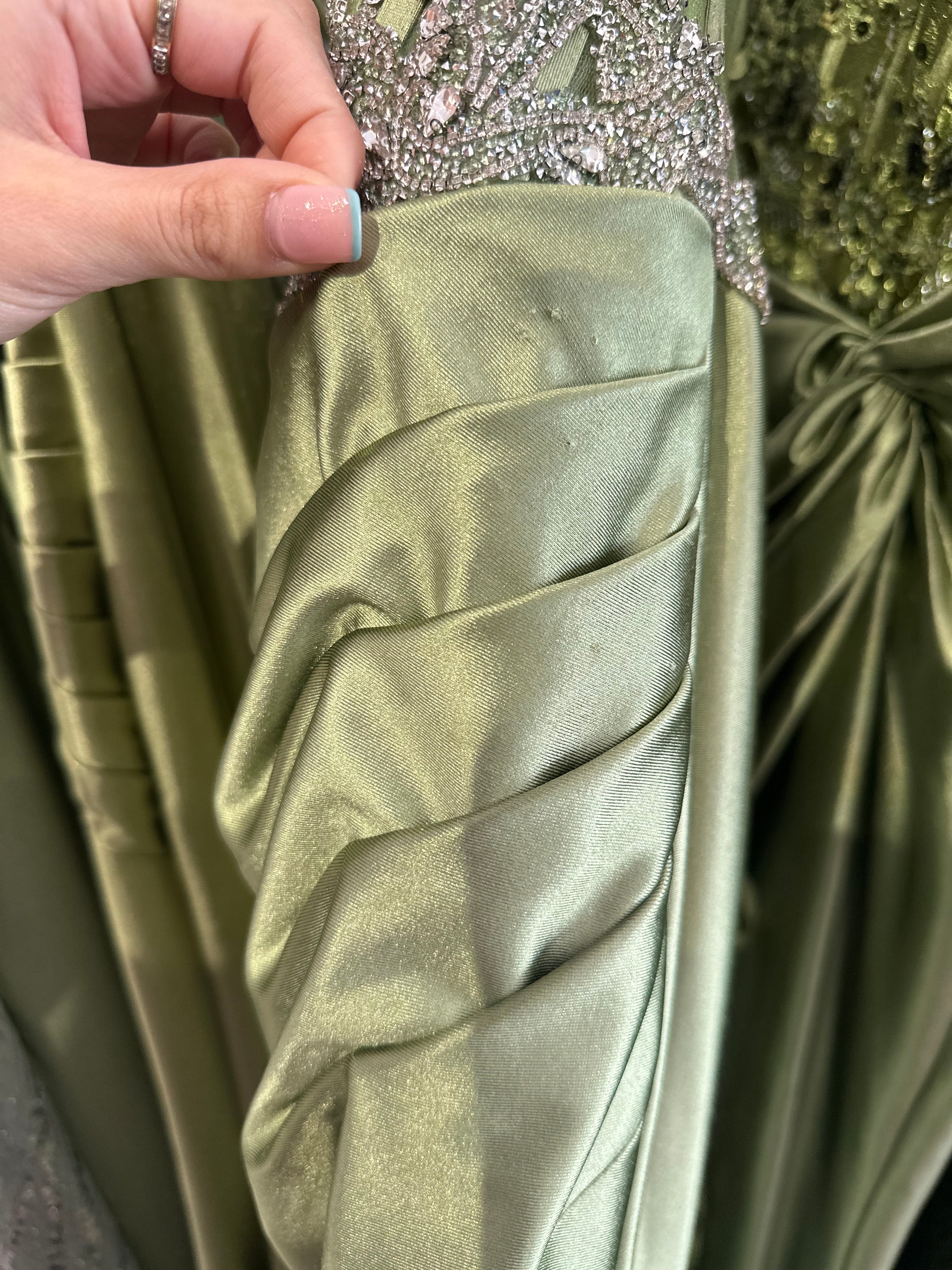 GREENERY CRYSTAL STRAPLESS FITTED SATIN DRESS- CD736 (SHOWROOM SALE)