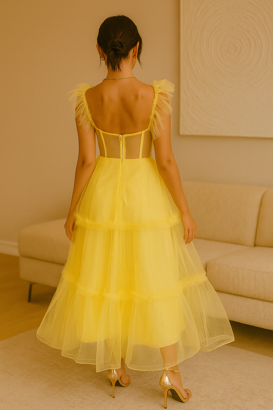 LIGHT YELLOW TULLE CORSET DRESS (RENTAL)