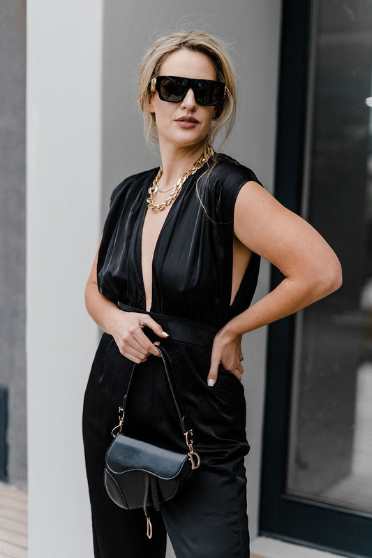 BLACK SATIN JUMPSUIT (SHOWROOM SALE)