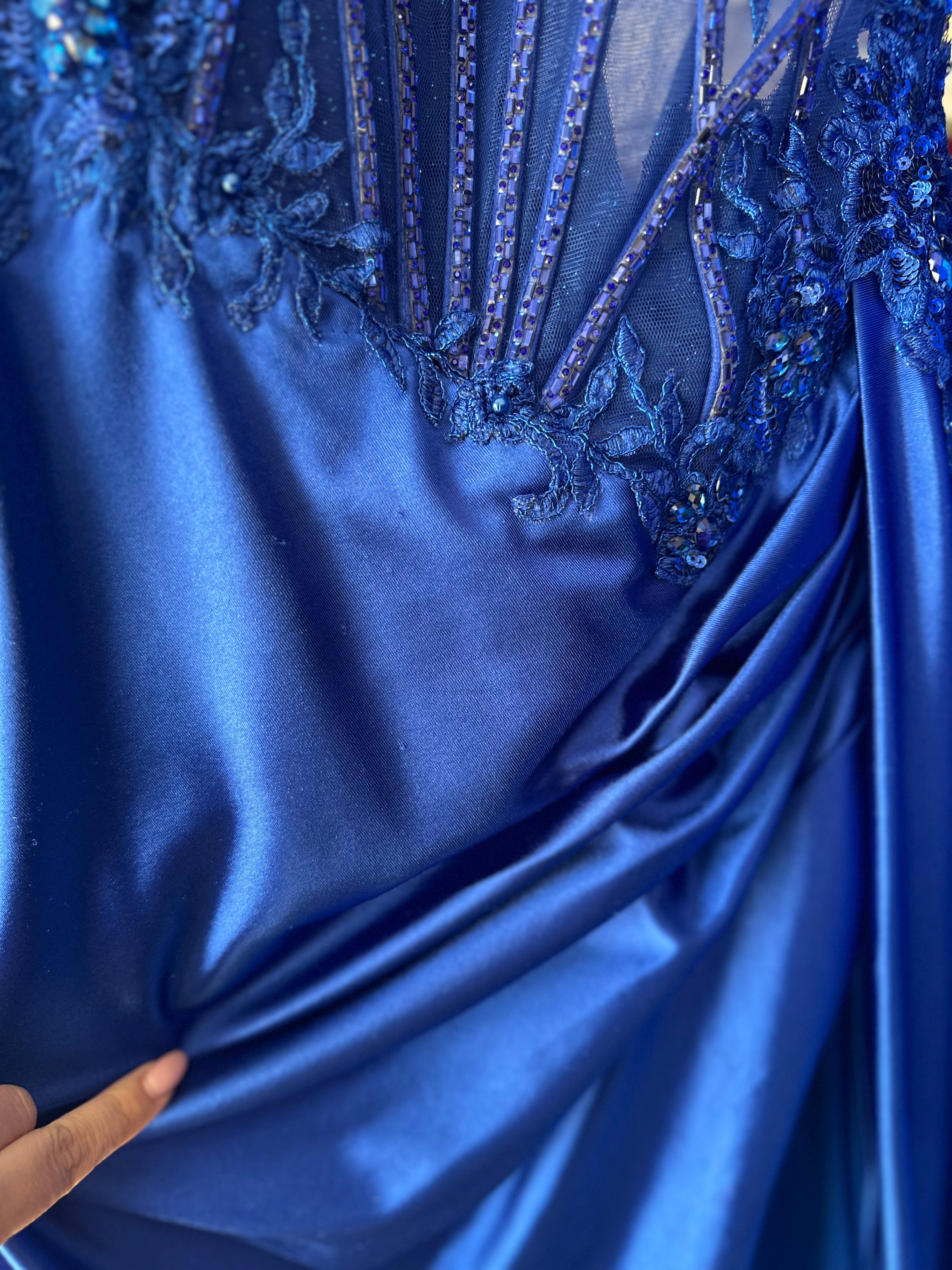 ROYAL BLUE EMBELLISHED LACE & SATIN FITTED GOWN- CD868 (SHOWROOM SALE)