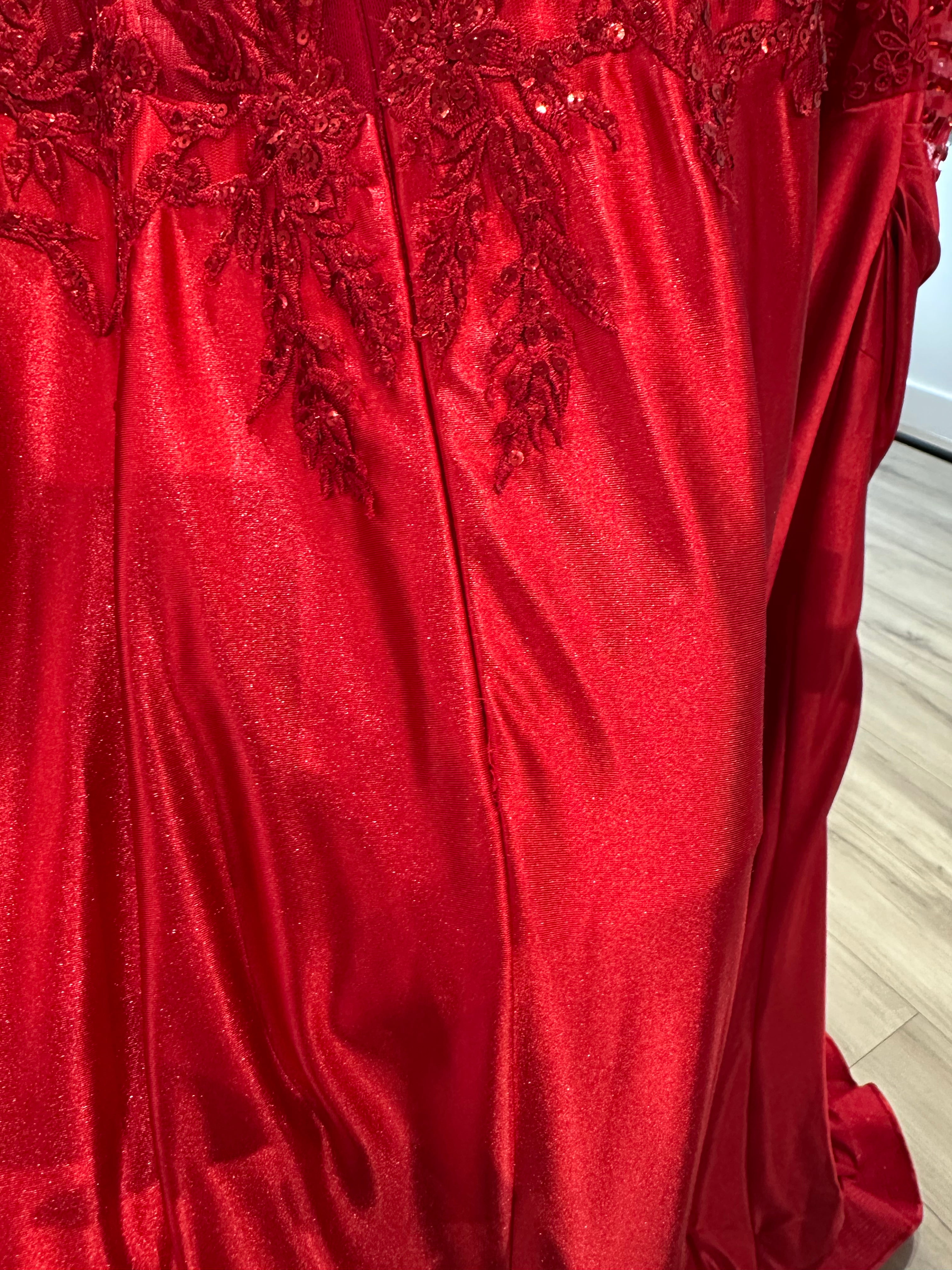 RED LACE & SATIN FIT & FLARE GOWN- CD804 (SHOWROOM SALE)