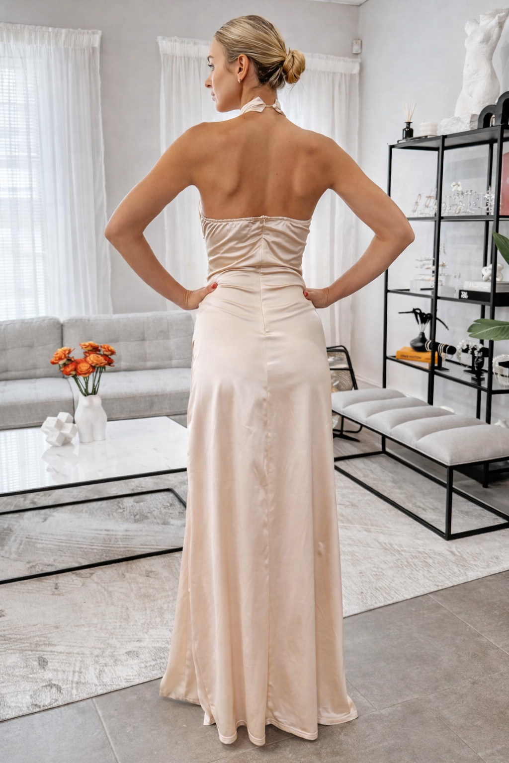 CHAMPAGNE HALTER NECK DRESS CHAMPAGNE HALTER NECK DRESS