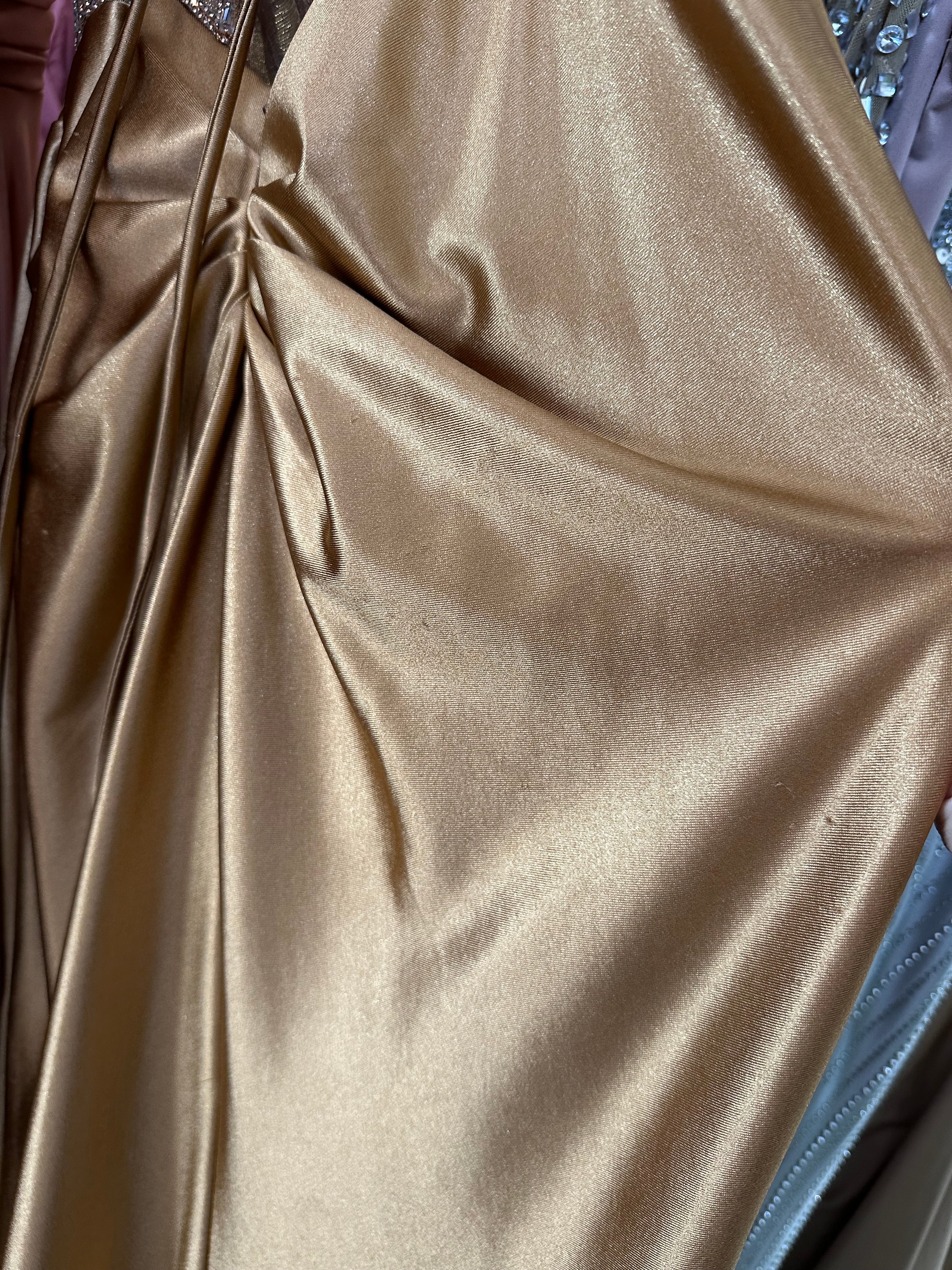 SIENNA GOLD STRAPLESS CRYSTAL SATIN GOWN- CD773 (SHOWROOM SALE)
