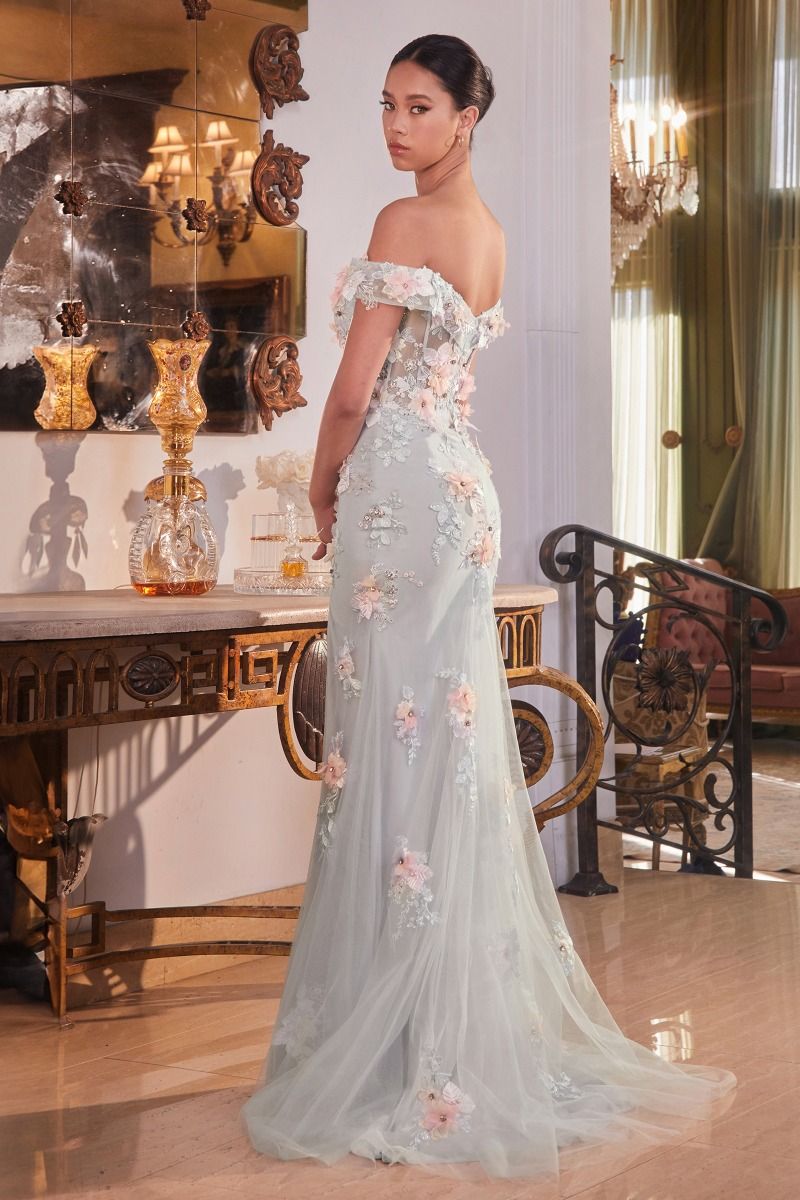 Floral applique outlet gown