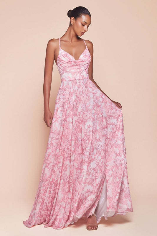 ROSE A-LINE SOFT SATIN PRINT DRESS- 7444 (RENTAL)