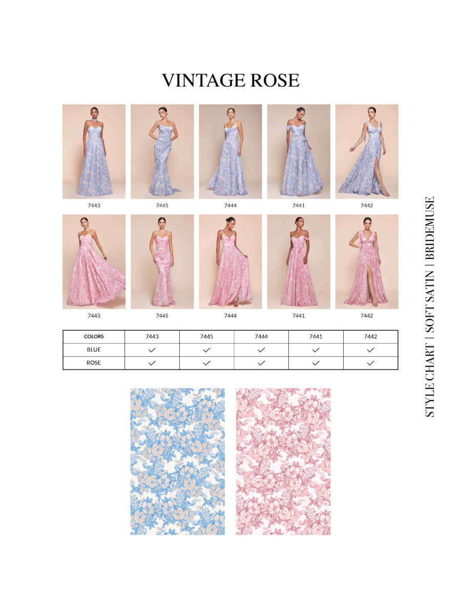 ROSE A-LINE SOFT SATIN PRINT DRESS- 7444 (RENTAL)