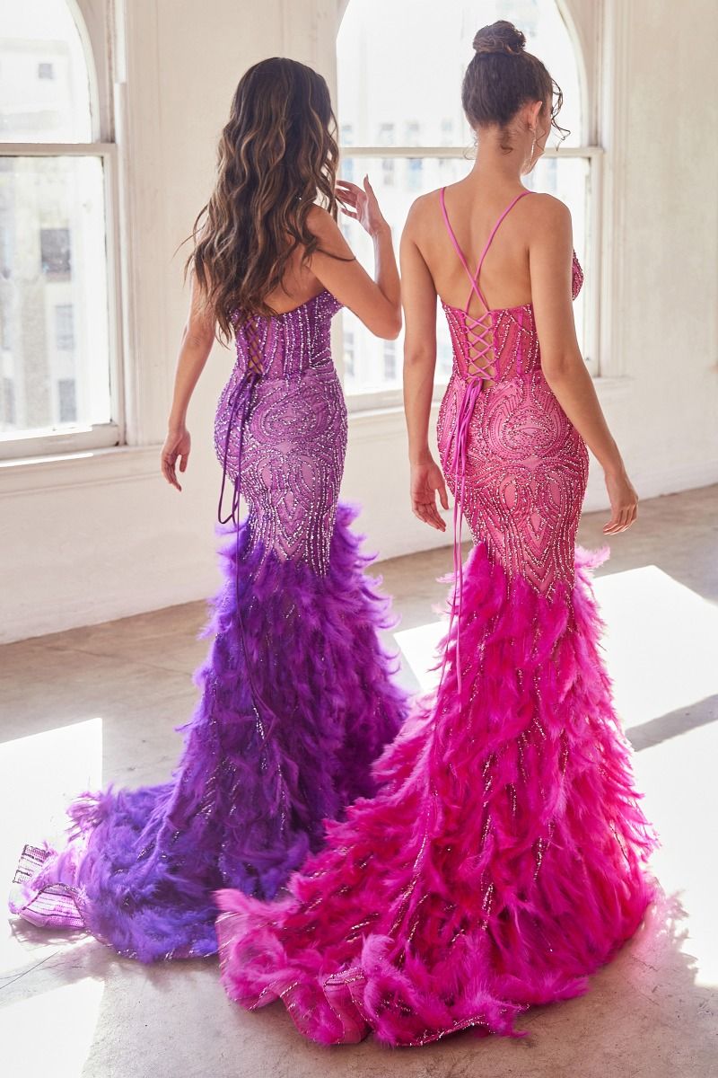 FULLY EMBELLISHED & FEATHERED MERMAID GOWN- CC2308*