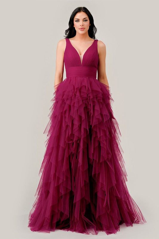 SANGRIA LAYERED TIERED TULLE A-LINE DRESS- CD347 (RENTAL)