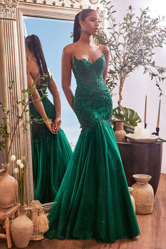 CRYSTAL STUDDED LACE MERMAID GOWN- A1211*