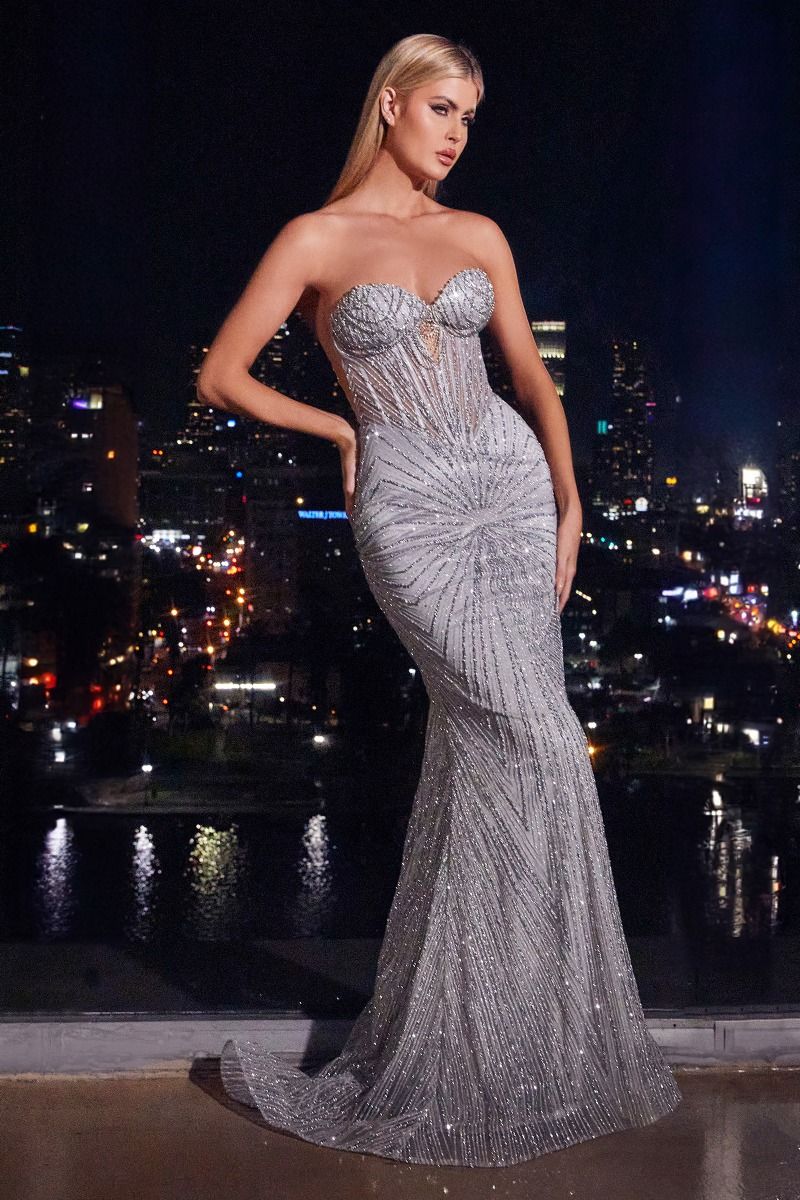 STRAPLESS GLITTER EMBELLISHED GOWN- J871