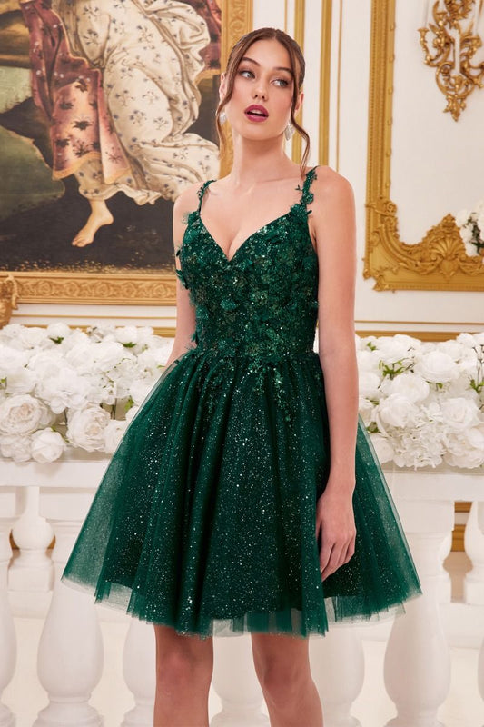 A-LINE COCKTAIL DRESS WITH FLORAL DETAILS- 9245