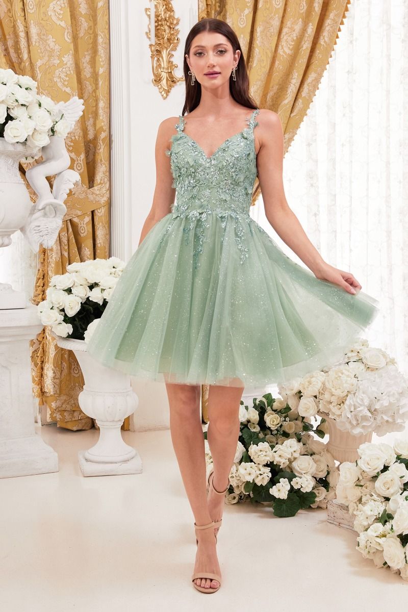 A-LINE COCKTAIL DRESS WITH FLORAL DETAILS- 9245