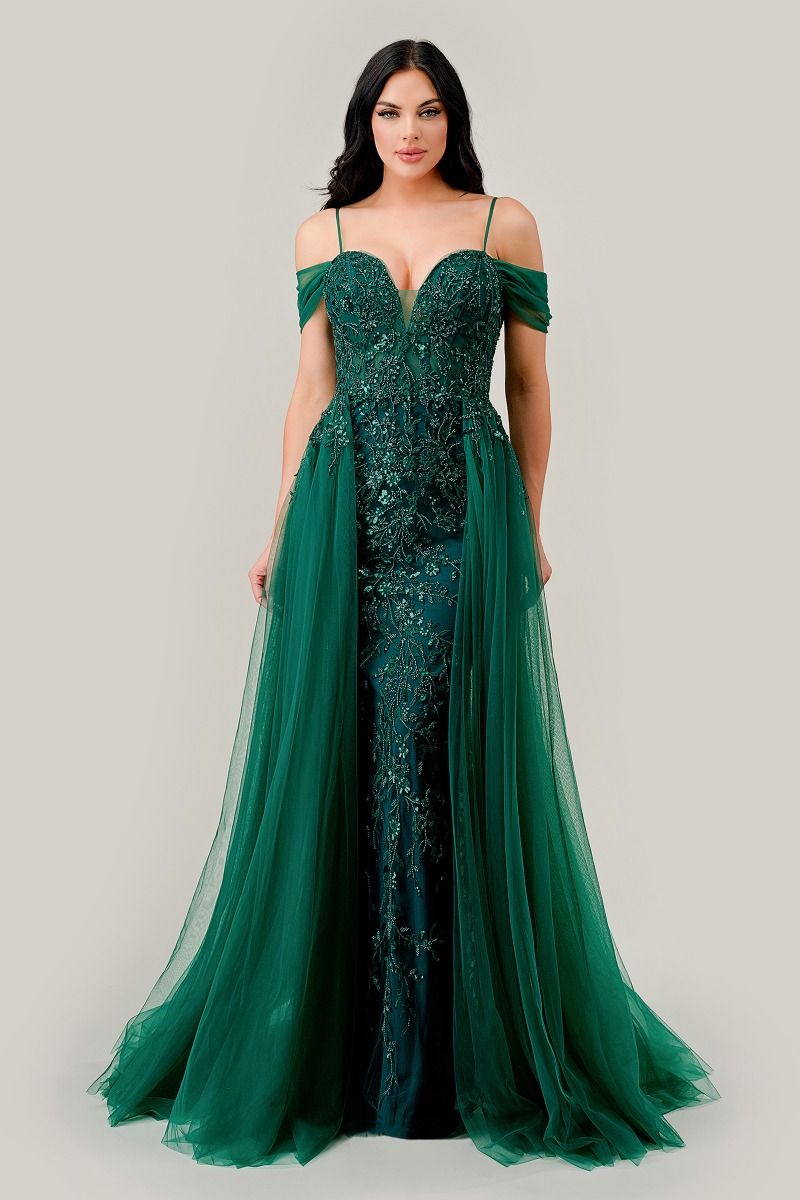EMBELLISHED OFF THE SHOULDER FITTED GOWN- SF009