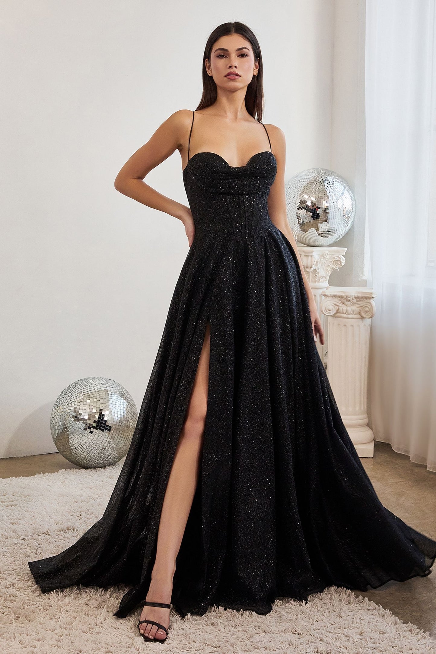 LACE UP CORSET GLITTER BALL GOWN- CD252*