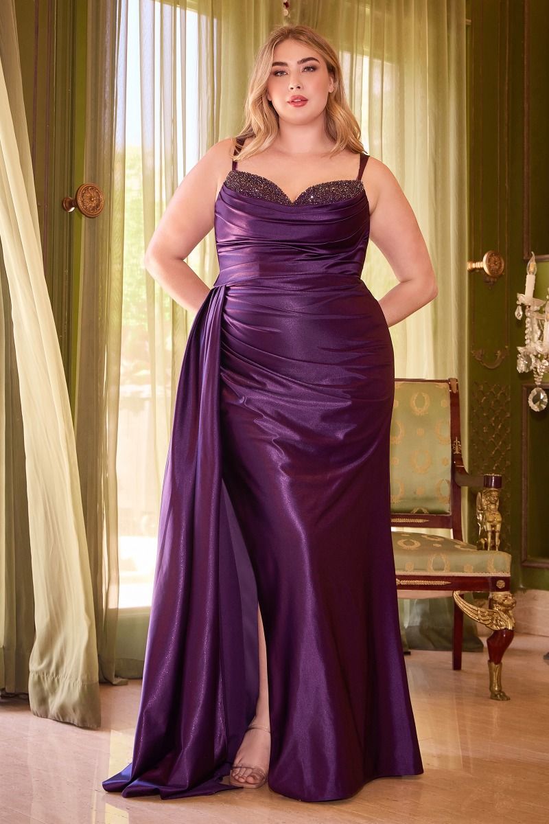 FITTED STRETCH SATIN GOWN- CD349C*