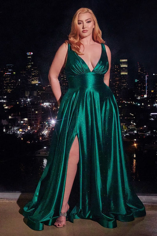 GLITTER SATIN A-LINE GOWN-CC2349 CURVE