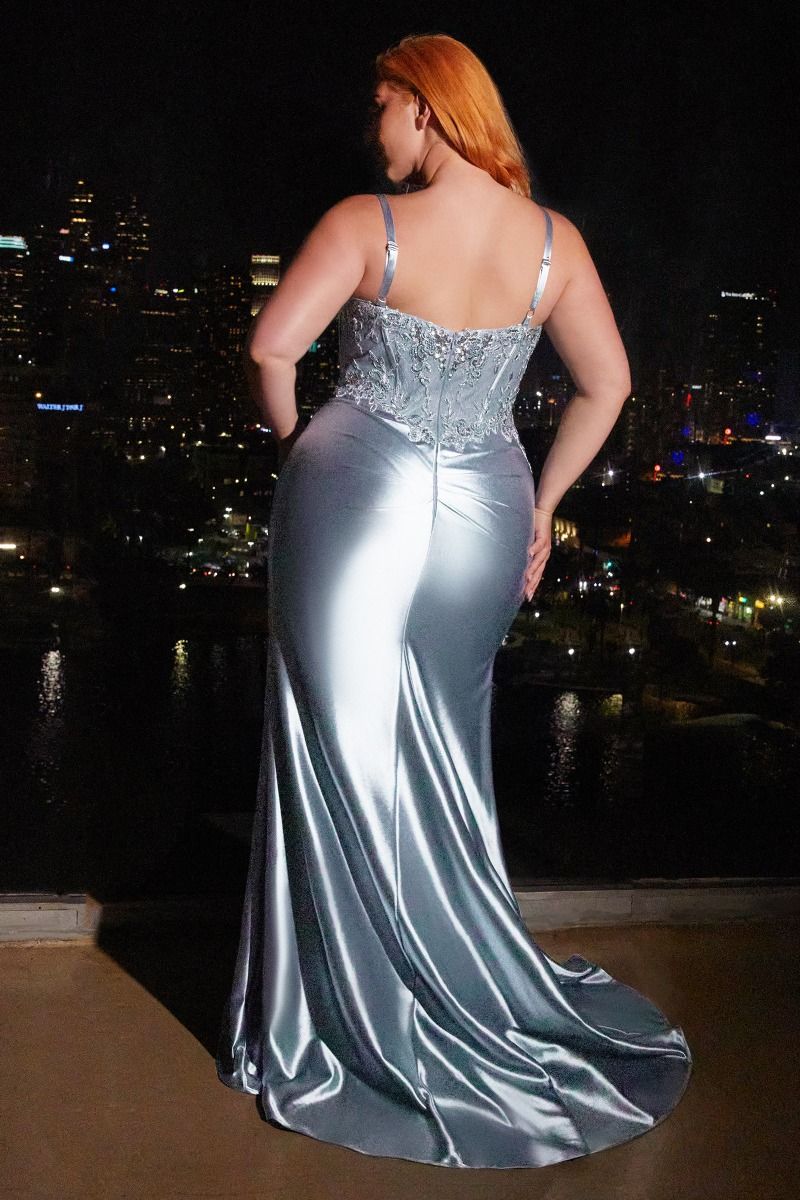 SATIN FITTED GOWN WITH LACE DETAILS- CD838 CURVE