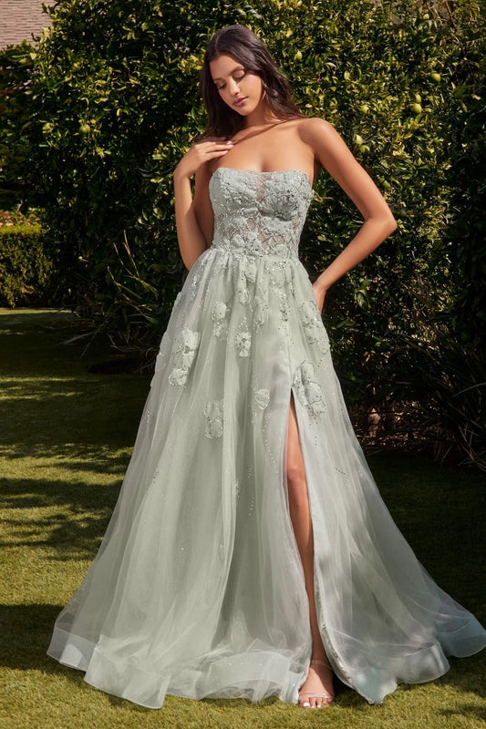 STRAPLESS SAGE BALL GOWN-A1346*