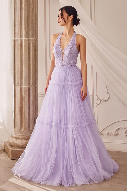 GARDEN LACE HALTER GOWN WITH TIER SKIRT- A1206
