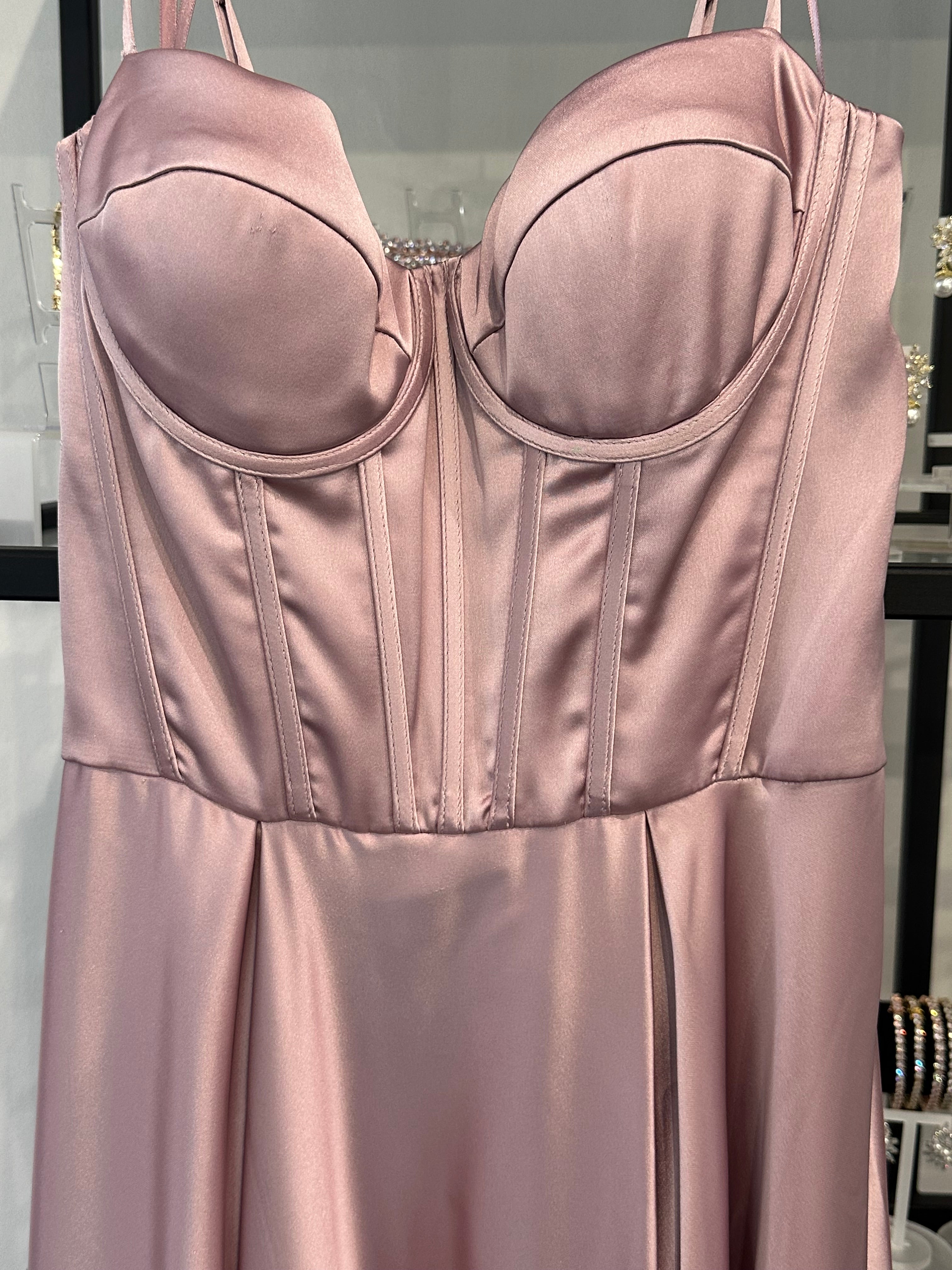 MAUVE A-LINE SATIN BUSTIER DRESS- CD337 (SHOWROOM SALE)