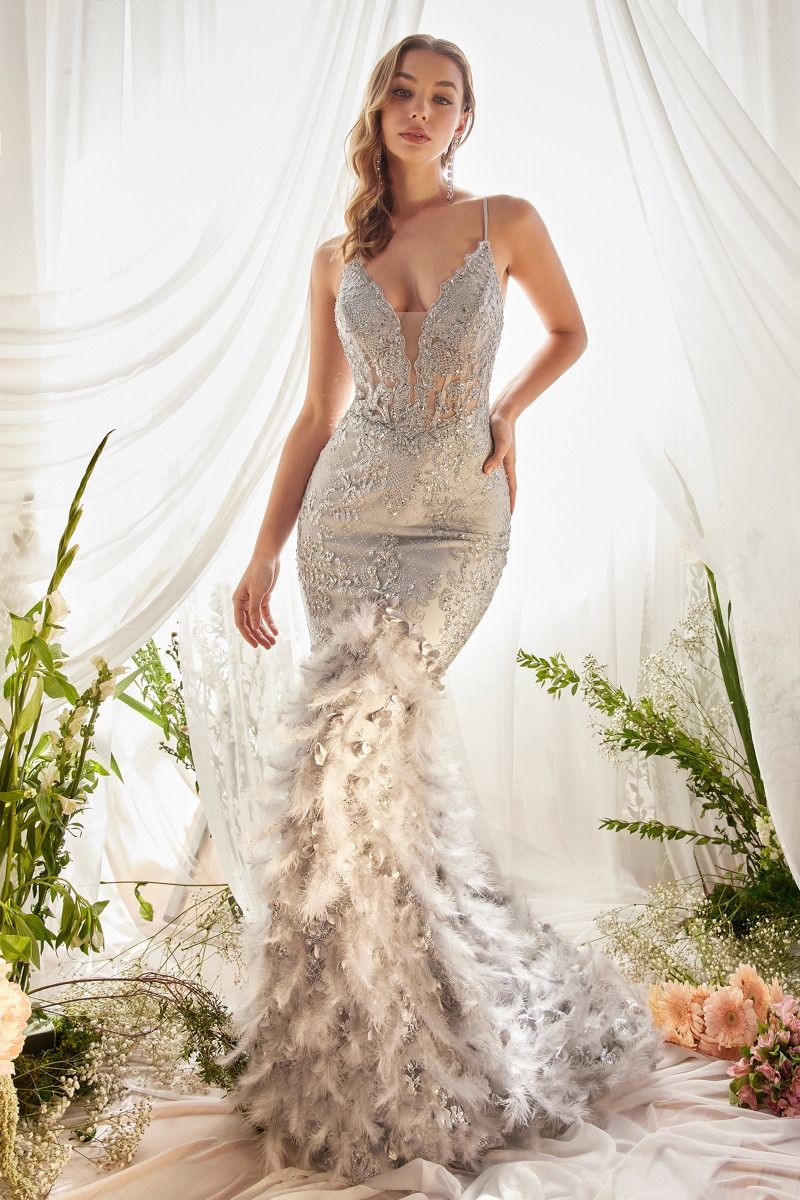 FEATHER MERMAID GOWN A1116 Livia Co