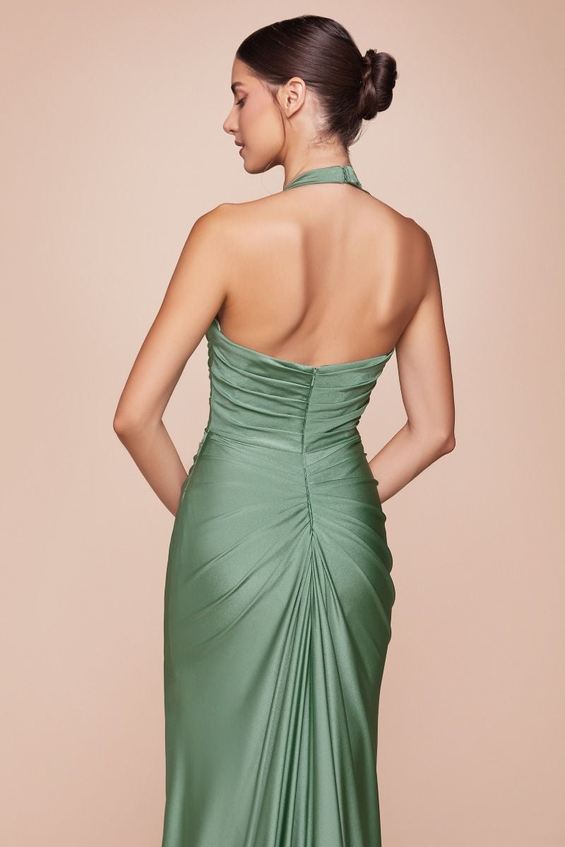STETCH SATIN HALTER FITTED DRESS- CD796