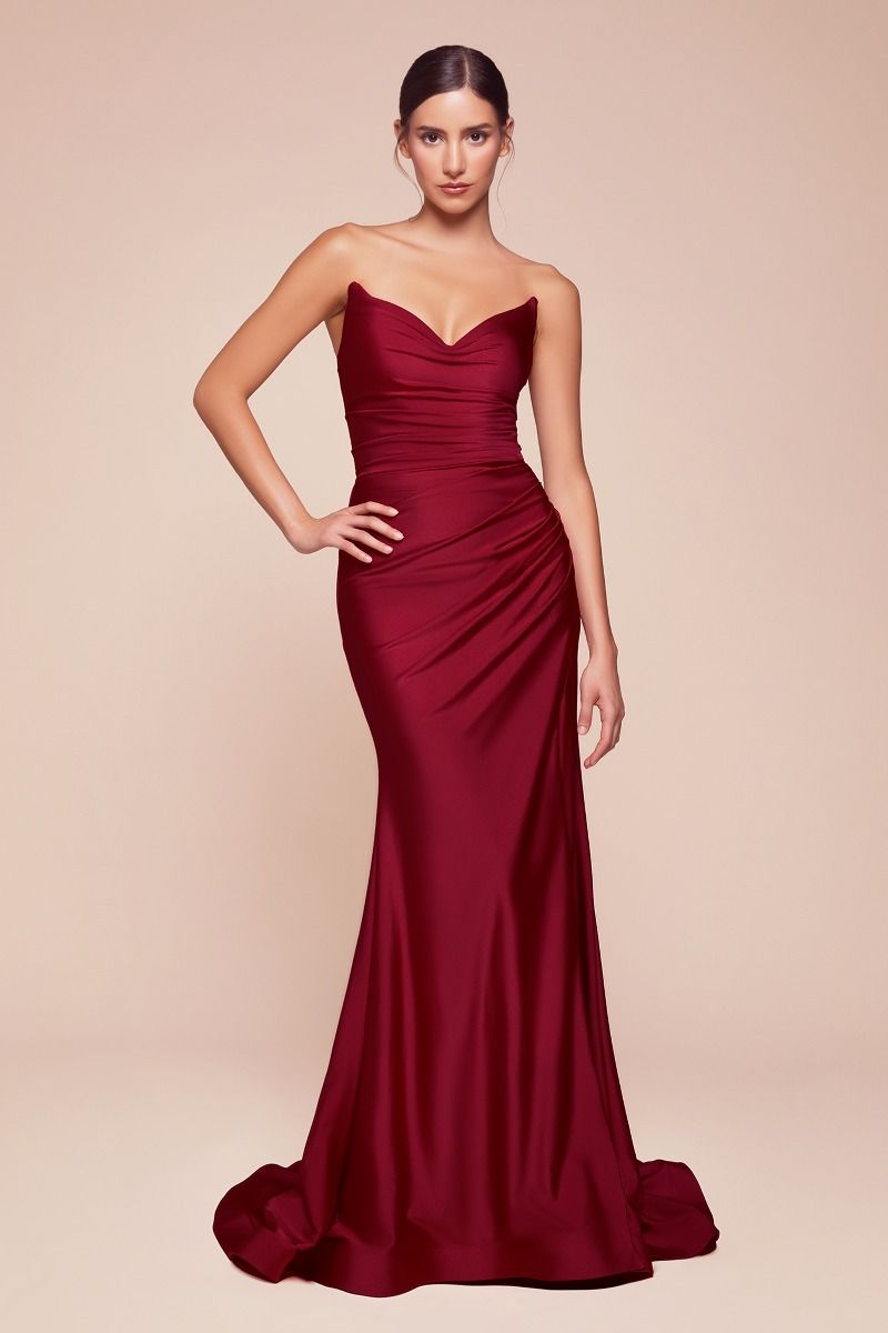 STRAPLESS STRETCH SATIN FITTED GOWN- CD791