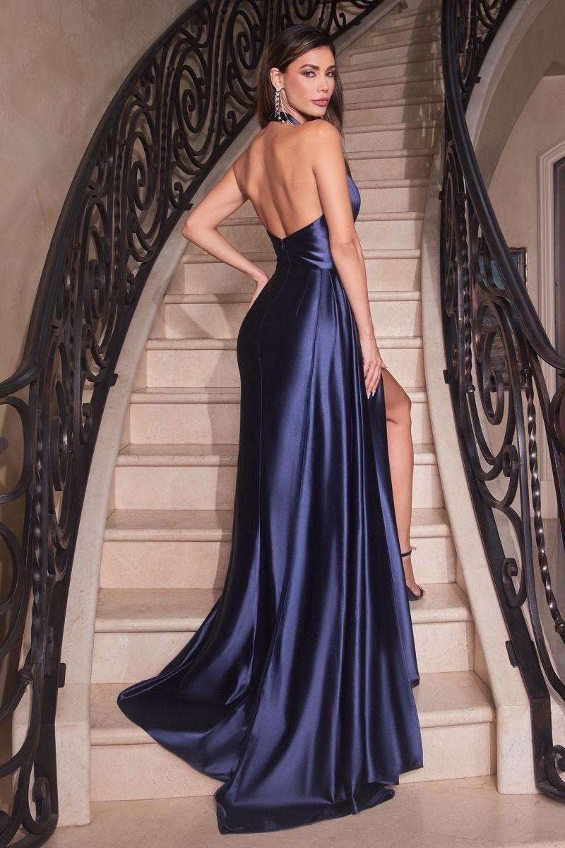 NAVY SATIN HALTER GOWN- CH079 (RENTAL) – Livia & Co