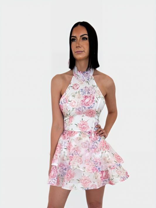 FLORAL HALTER MINI DRESS