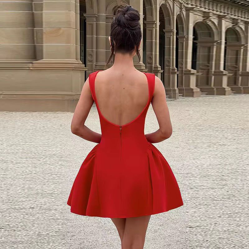 RED FLARE MINI DRESS