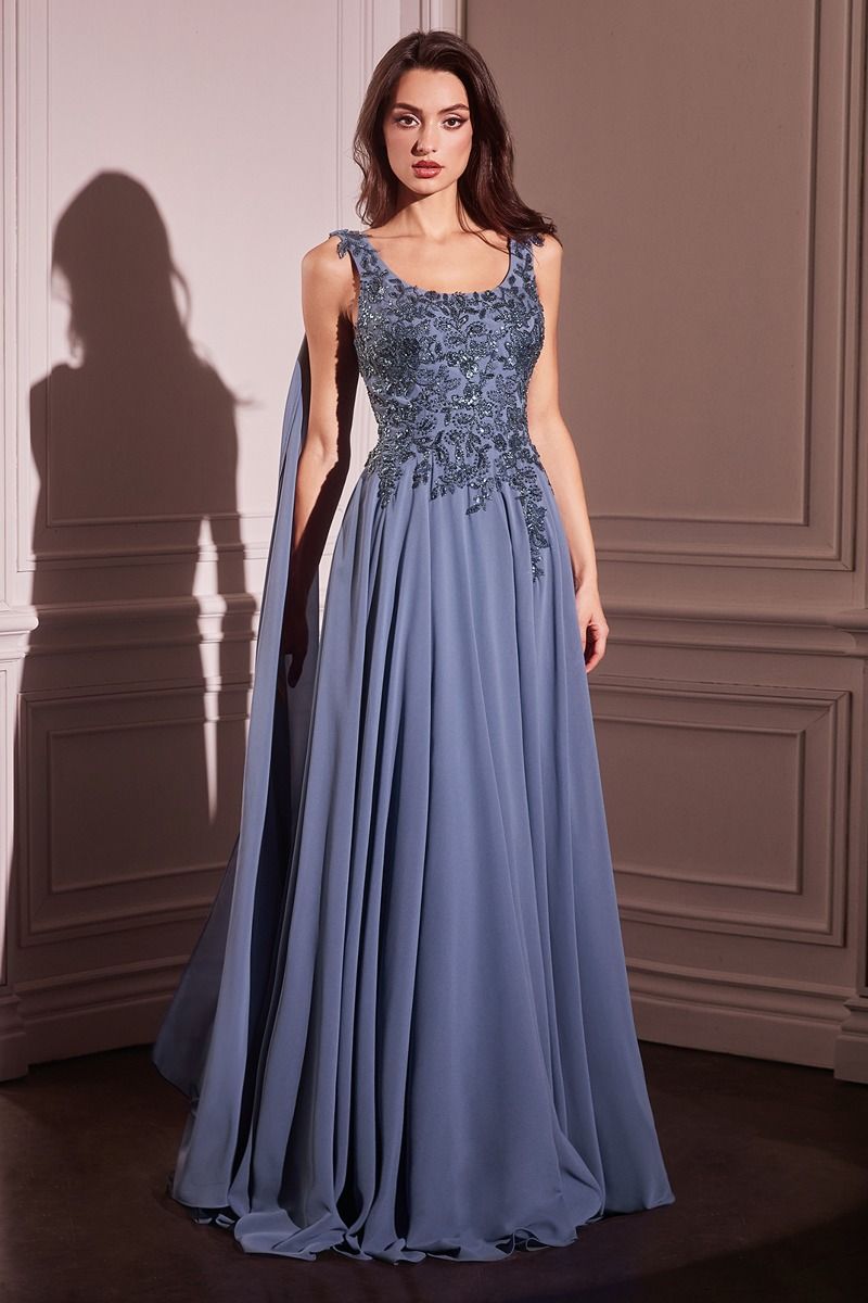 CHIFFON A-LINE GOWN & LONG CAPE SLEEVES- CDS509