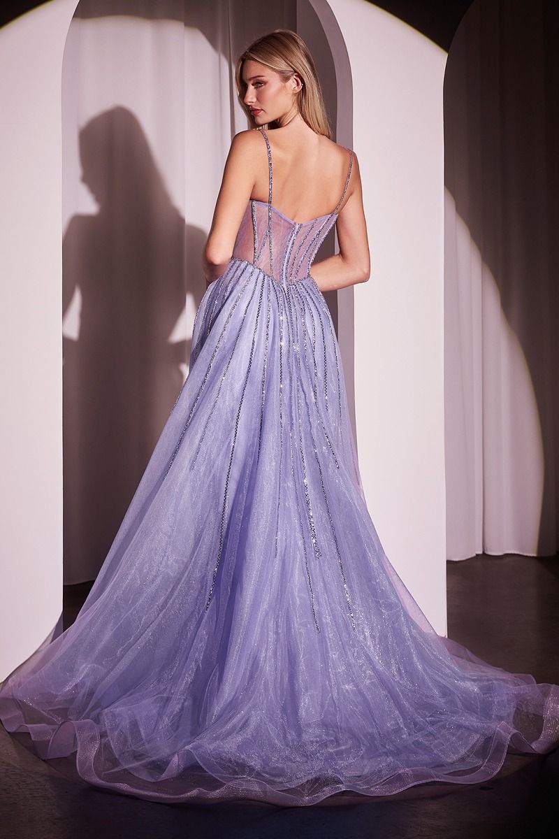 BEADED FITTED GOWN WITH OVERSKIRT- CD863