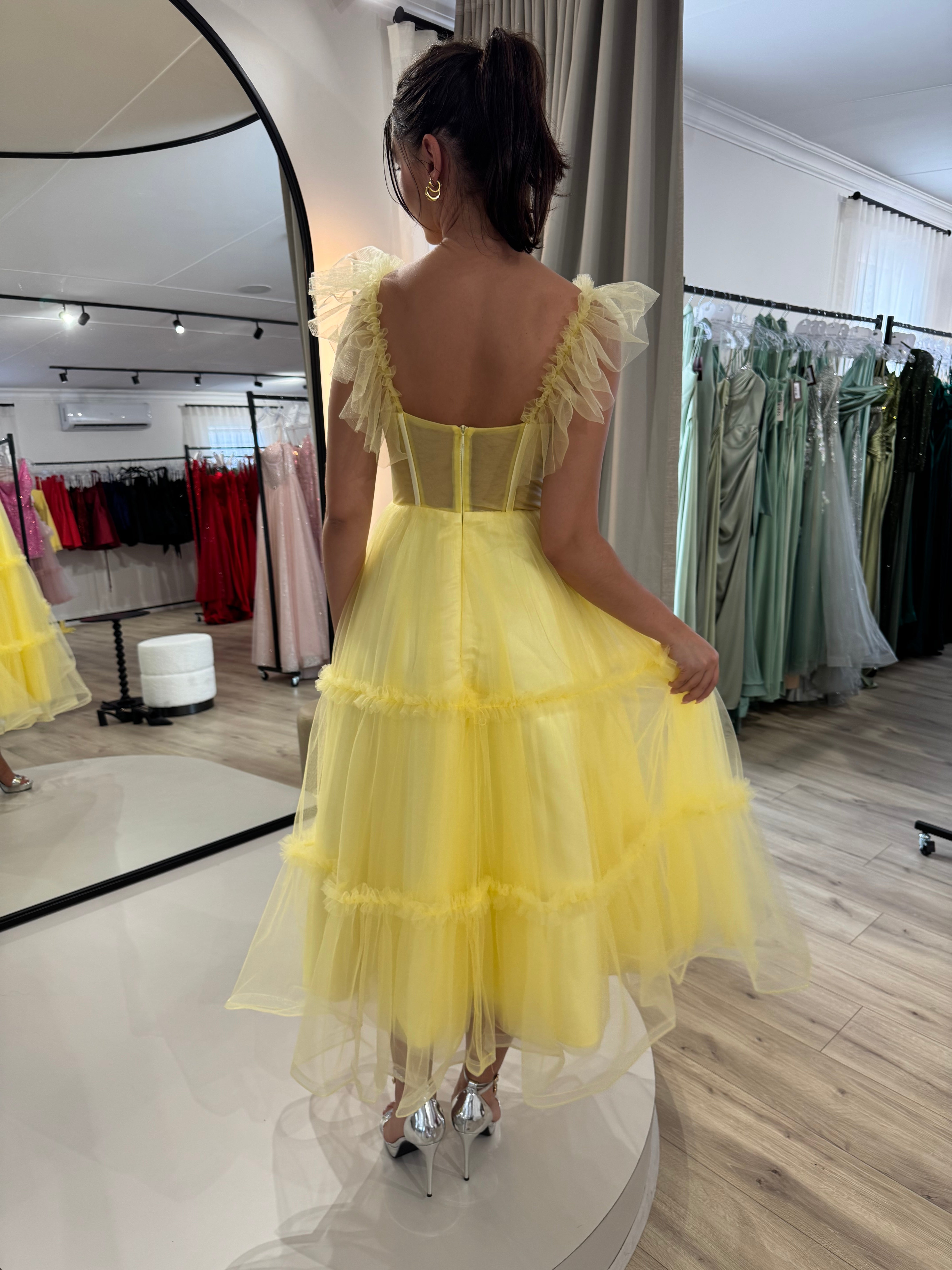 LIGHT YELLOW TULLE CORSET DRESS (SHOWROOM SALE)