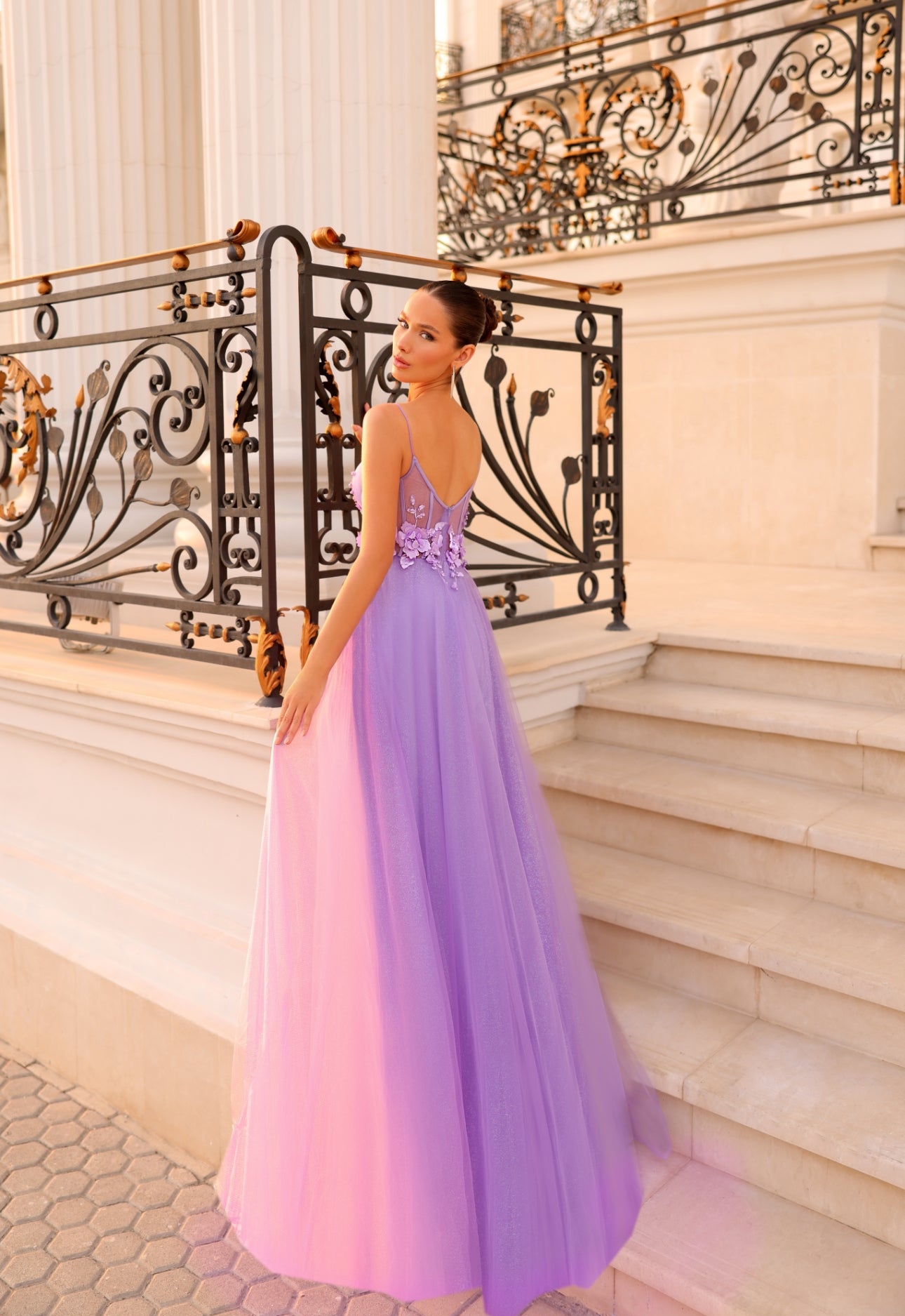 CORSET BONE TOP WITH 3D FLORAL DETAILS A LINE BALL GOWN DRESS- LEA TE218