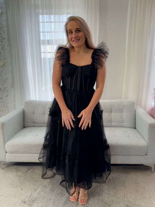 BLACK TULLE CORSET DRESS (RENTAL)