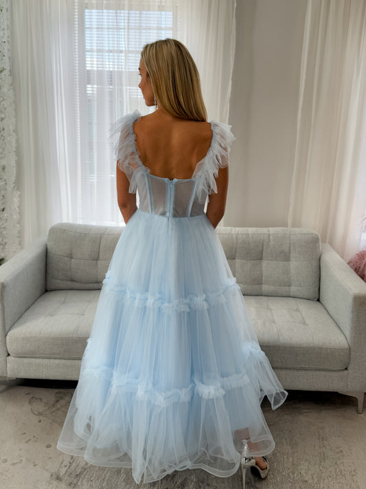 LIGHT BLUE TULLE CORSET DRESS (RENTAL)