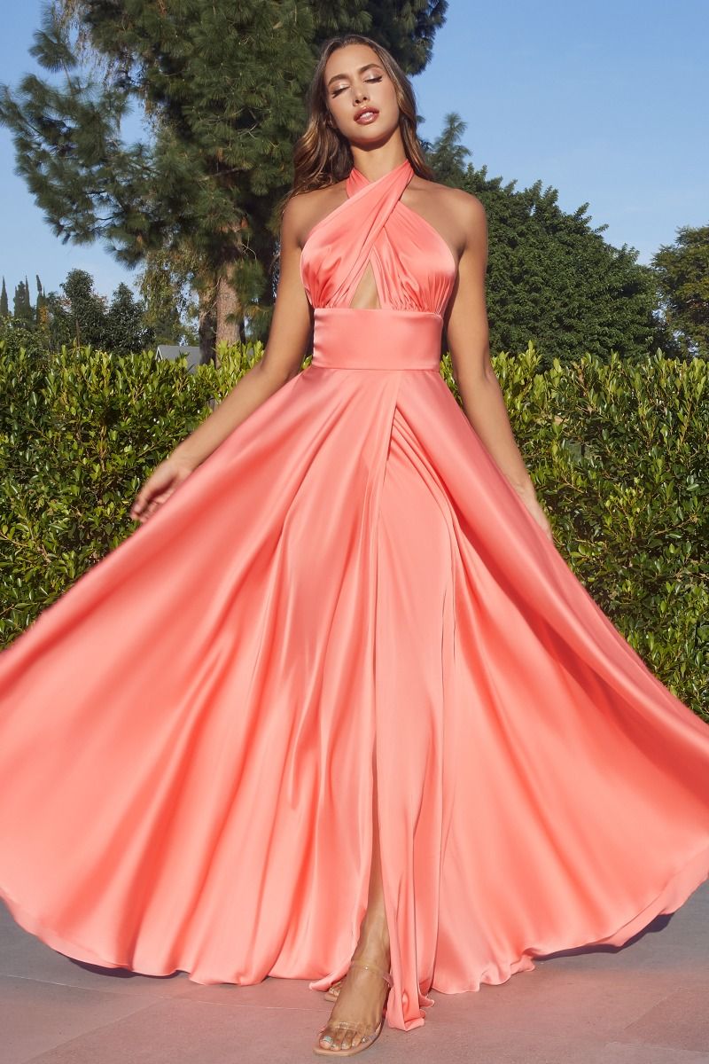 ladies coral dresses Olsen | Satin Plunge-Neck Cape Mini Dress where fashion meets function in the most spectacular way. Girl Coral Colored Sundress Long