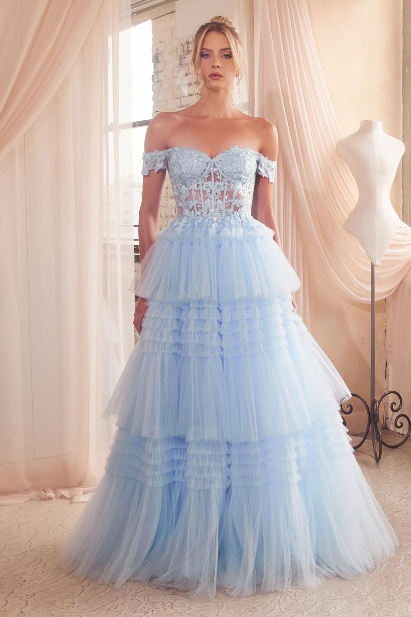 PLEATED TULLE BALL GOWN- 9315*