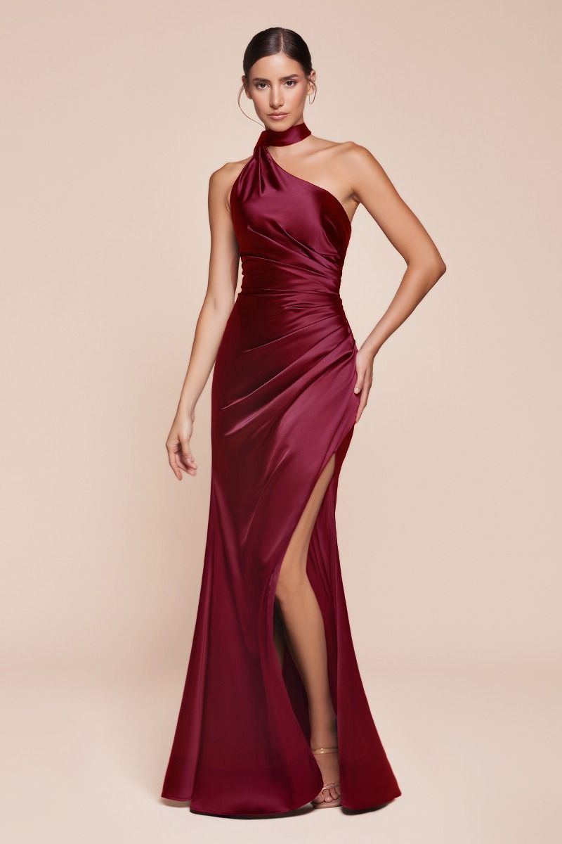 ONE SHOULDER LUXE SATIN FITTED GOWN- 7454