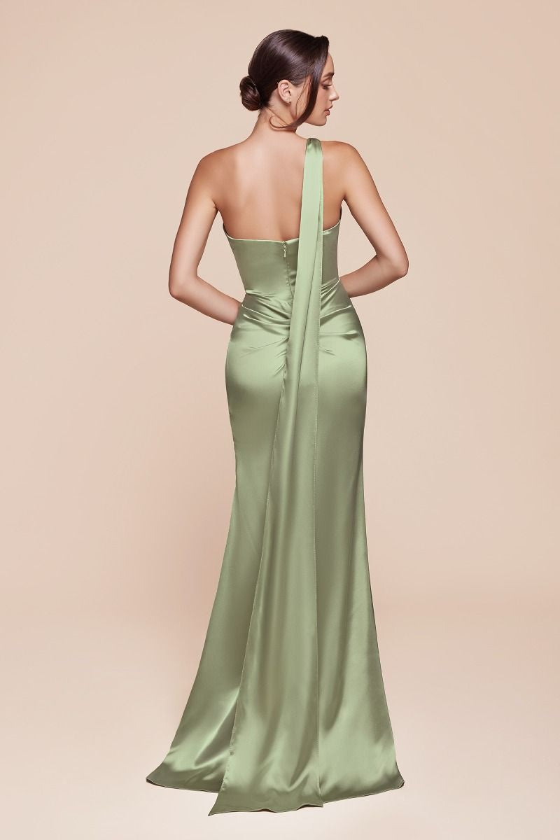ONE SHOULDER LUXE SATIN FITTED GOWN- 7454