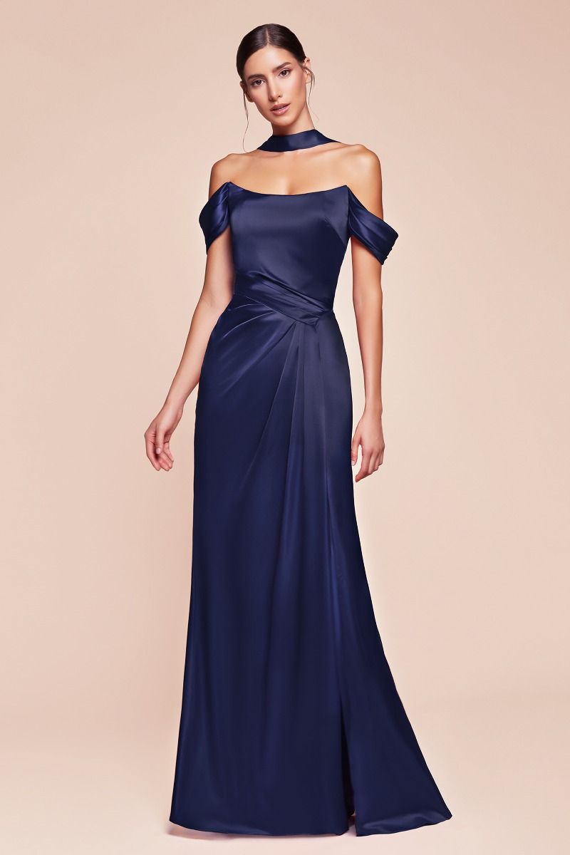 OFF THE SHOULDER LACE UP CORSET SATIN GOWN- 7452