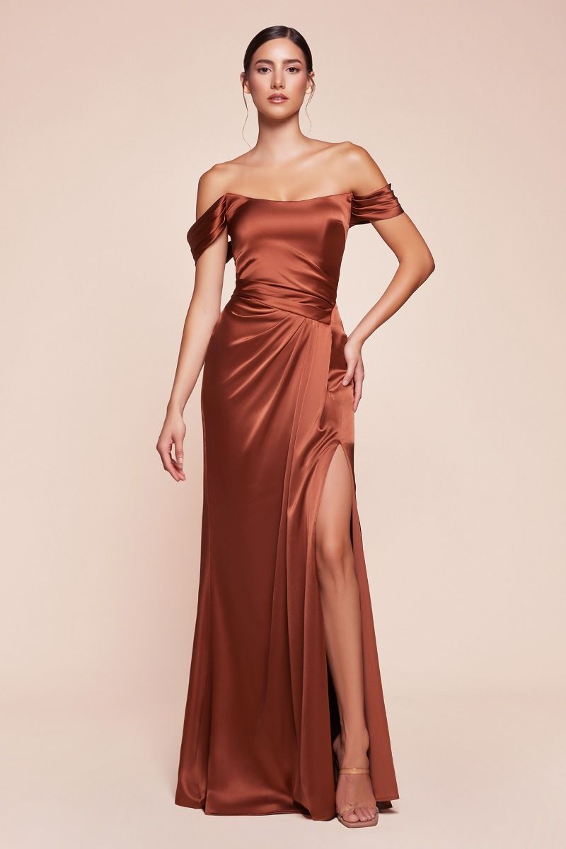 OFF THE SHOULDER LACE UP CORSET SATIN GOWN- 7452