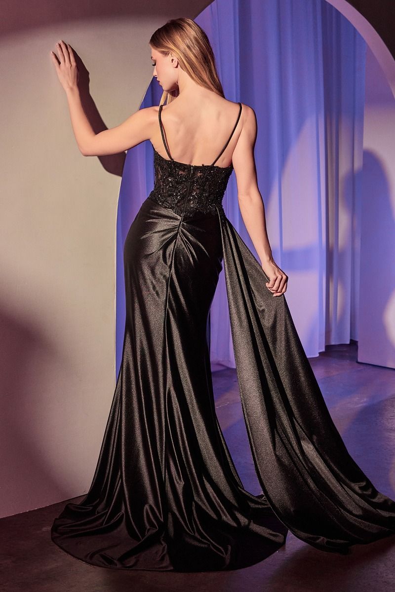 SATIN PLEATED FITTED GOWN- KV1117