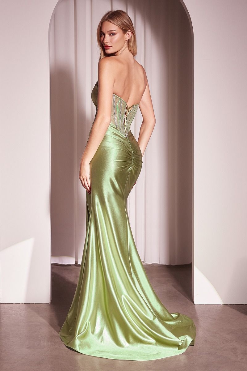 GREENERY STRAPLESS LACE BODICE SATIN FITTED GOWN- CM368 (SHOWROOM SALE)