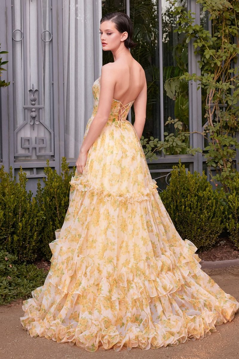 STRAPLESS FLORAL PRINTED BALL GOWN- A1430